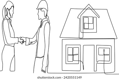 continuous line of a man offering a house
