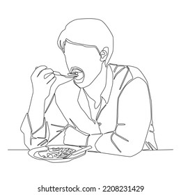 Continuous line of man opening his mouth to eat food vector.