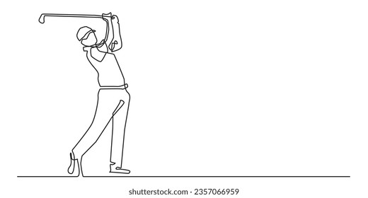 continuous line of man playing golf.one line drawing of golf athlete.isolated white background