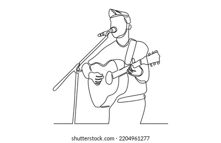 continuous line of a man playing guitar