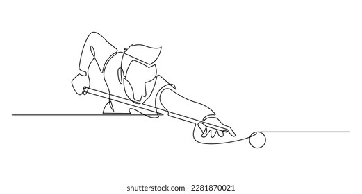 Continuous line man playing pool billiards vector. One line draw graphic design vector illustration.