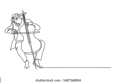 Continuous line. Man playing Violoncello.
Simple style hand drawn music style vector illustration