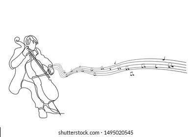 Continuous line. Man playing Violoncello.
Simple style hand drawn music style vector illustration