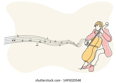 Continuous line. Man playing Violoncello.
Simple style hand drawn music style vector illustration