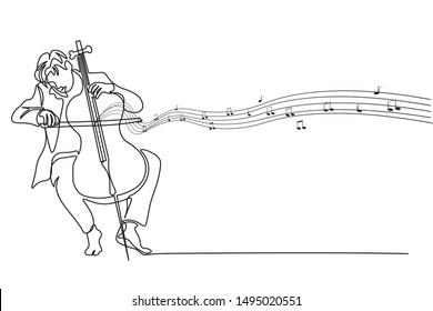 Continuous line. Man playing Violoncello.
Simple style hand drawn music style vector illustration