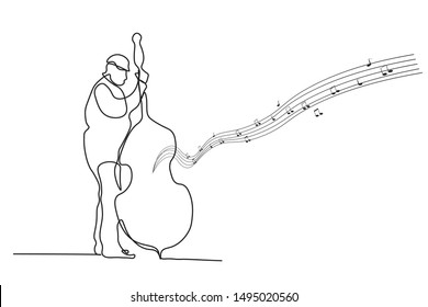 Continuous line. Man playing Violoncello.
Simple style hand drawn music style vector illustration