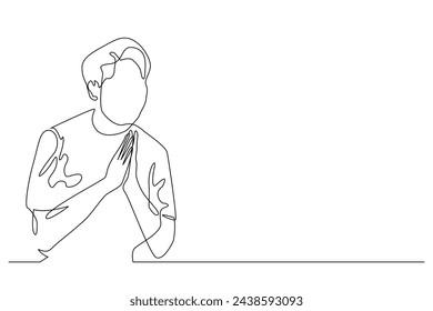 continuous line of man with polite gesture.polite man bowing and giving greeting with hand in vector one line drawing