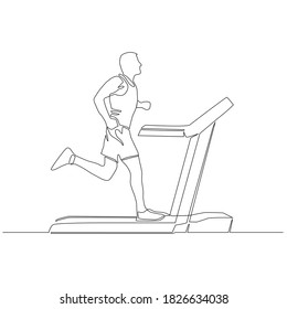Continua línea de hombre corriendo en Treadmill. vector de ejercicio