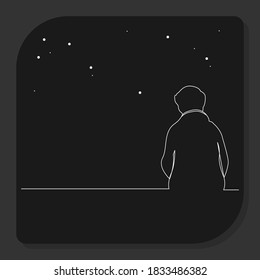 Continuous line, A man sitting lonely looking at the stars. Drawing of set Human. (Vector illustration one line drawing)