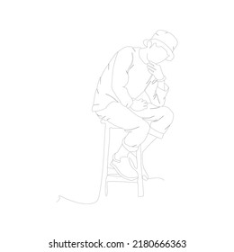 Continuous line of a man sitting on a chair daydreaming Simple hand drawn vector illustration