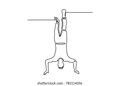 Continuous line man stands on his hands
