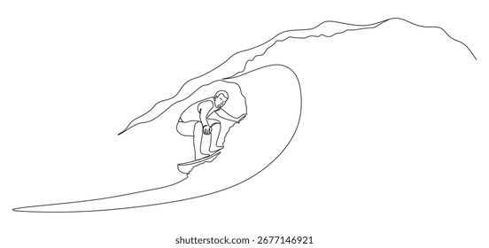 Línea continua de un hombre surfeando