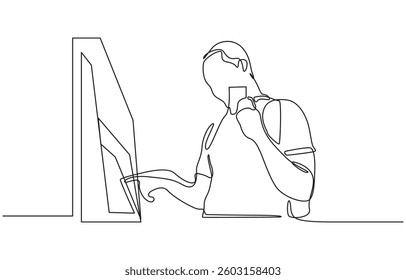 Continuous line of man taking money from the ATM, Handsome man taking money from the ATM. Professional illustration isolated on white background.