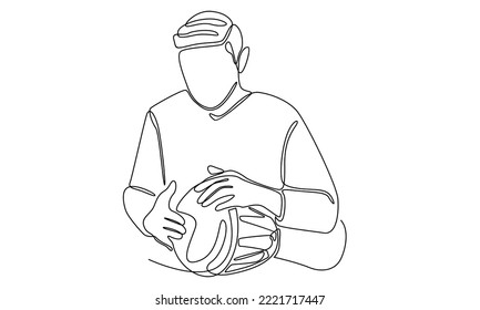 continuous line of man with traditional African ethnic drum, djembe