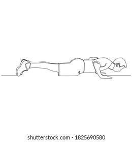 Continuous  line of man in vest push up exercise vector.