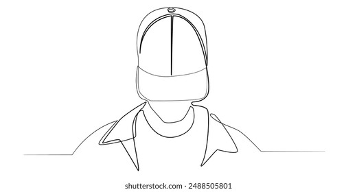 continuous line of man wearing hat and looking down.one line drawing of mysterious man.men's clothing vector illustration