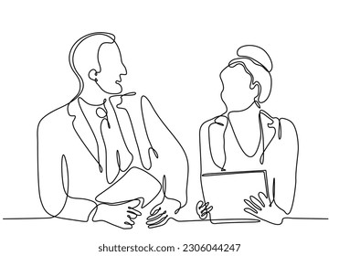 continuous line man and woman talking to each other vector illustration