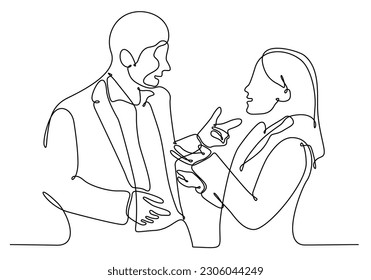 continuous line man and woman talking to each other vector illustration