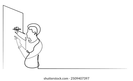 continuous line of man writing on the wall.image of one line of man scribbling on the wall.single line artwork.isolated white background