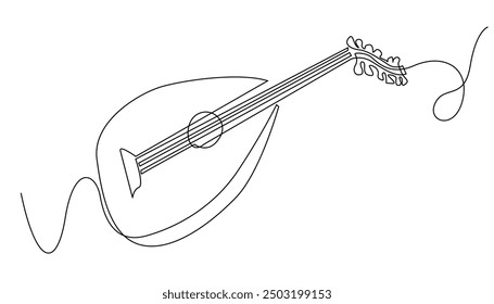 continuous line mandolin.mandolin musical instrument equipment drawn in one line.single line vector illustration.isolated white background