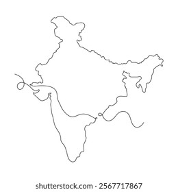 Continuous line Map of India Isolated on white Background