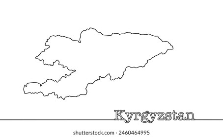 Continuous line map of Kyrgyzstan. Isolated vector on white background. 