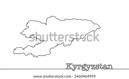 Continuous line map of Kyrgyzstan. Isolated vector on white background. 