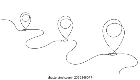 Kontinuierliches Pin-Konzept für die Linienführung. Logistik und Transport. GPS oder Navigation. Adresse auf Karte. Vorlage, Layout und Muster. Lineare flache Vektorgrafik einzeln auf weißem Hintergrund