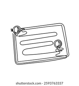 continuous line map pin icon on tablet gadget illustration