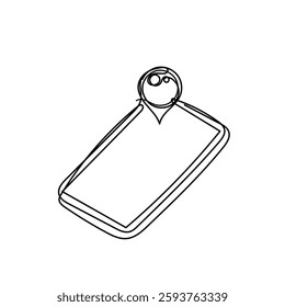 continuous line map pin icon on tablet gadget illustration