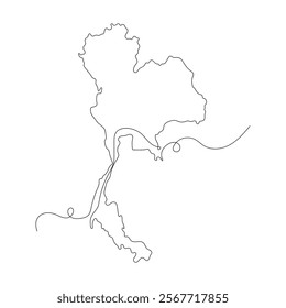 Continuous line Map of Thailand Isolated on white Background