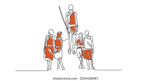 continuous line masai man doing high jump.masai tribal high jump tradition.single line vector isolated white background