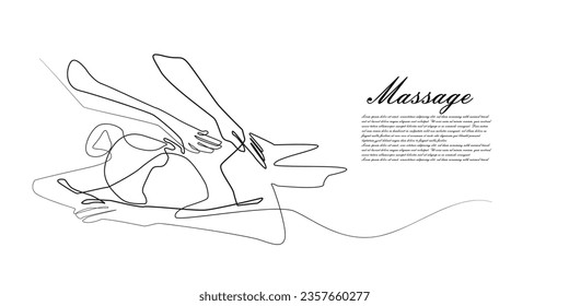 continuous line of Massage.one line drawing of woman doing body treatment.ancestral herb,beauty scrub.isolated white background