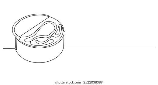 linha contínua de carne em embalagem enlatada.desenho de uma linha de carne ou peixe em embalagem.ilustração de vetor de linha única.fundo branco isolado