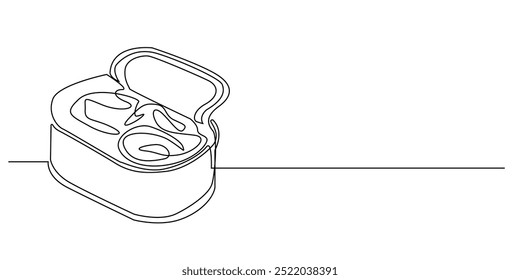 linha contínua de carne em embalagem enlatada.desenho de uma linha de carne ou peixe em embalagem.ilustração de vetor de linha única.fundo branco isolado