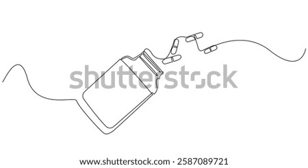 continuous line medical tablet bottle.one line drawing of medicine bottle.single line vector illustration of taking medicine.health one line concept