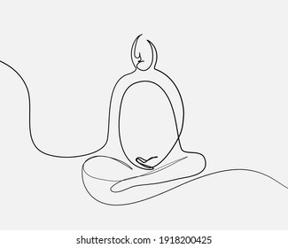 Línea continua, práctica de meditación y yoga. Dibujo del budismo conjunto. (Dibujo de la ilustración del vector con un plano de línea)