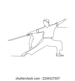 continuous line of men practicing kung fu