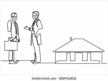 
continuous line of men selling houses with businessmen