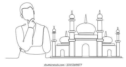 
continuous line of men thinking about wanting to build a mosque