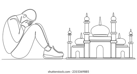 
continuous line of men thinking about wanting to build a mosque