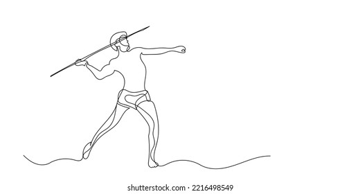 continuous line of men throwing spears. line drawing of man throwing stick