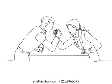 
continuous line of men and women doing wrestling match