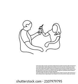 continuous line of men and women toasting drinks.line art of men and women toasting with drinks