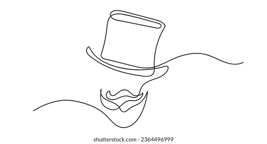 continuous line of men's hat and beard.classic men's single line