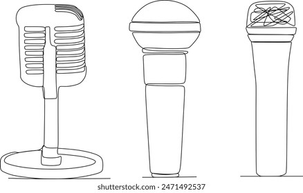 continuous line of Microphones on a white background.