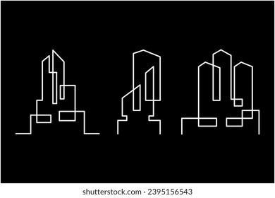 Continuous line minimalist geometric logo set of construction and real estate company. Vector illustration