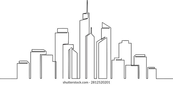 Continuous line of modern city skyline architecture