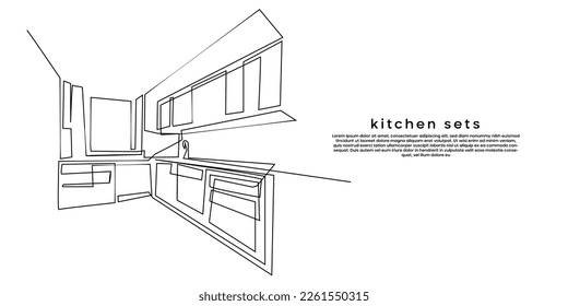 continuous line of modern kitchens. line drawing of a minimalist apartment kitchen. residential kitchen