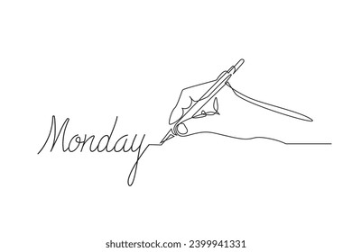 continuous line Monday.Monday sign.vector single line hand writing word Monday